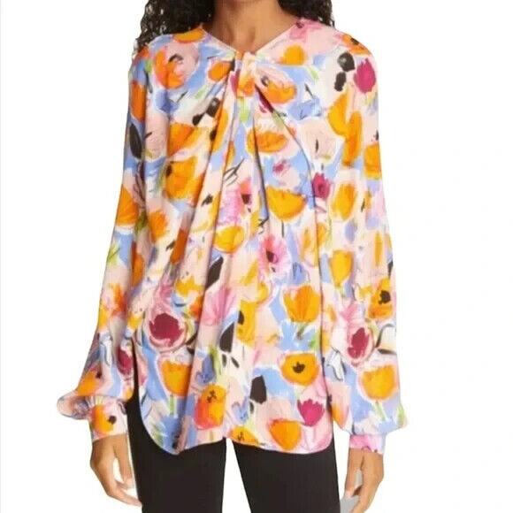 Rachel Comey NWT Multicolor Floral Print Twisted Long Sleeve Blouse Size 2 - Picture 1 of 6